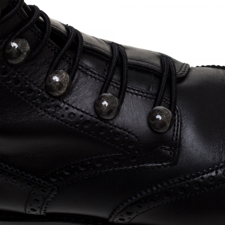 Pre Owned Dior Black Brogue Leather Diorunit Combat Mid Length Boots Size 36.5