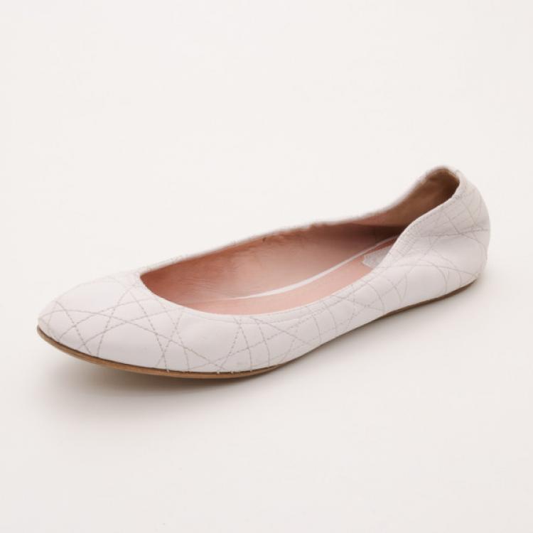 Pre Owned Dior White Cannage Ballerina Flats Size 37.5