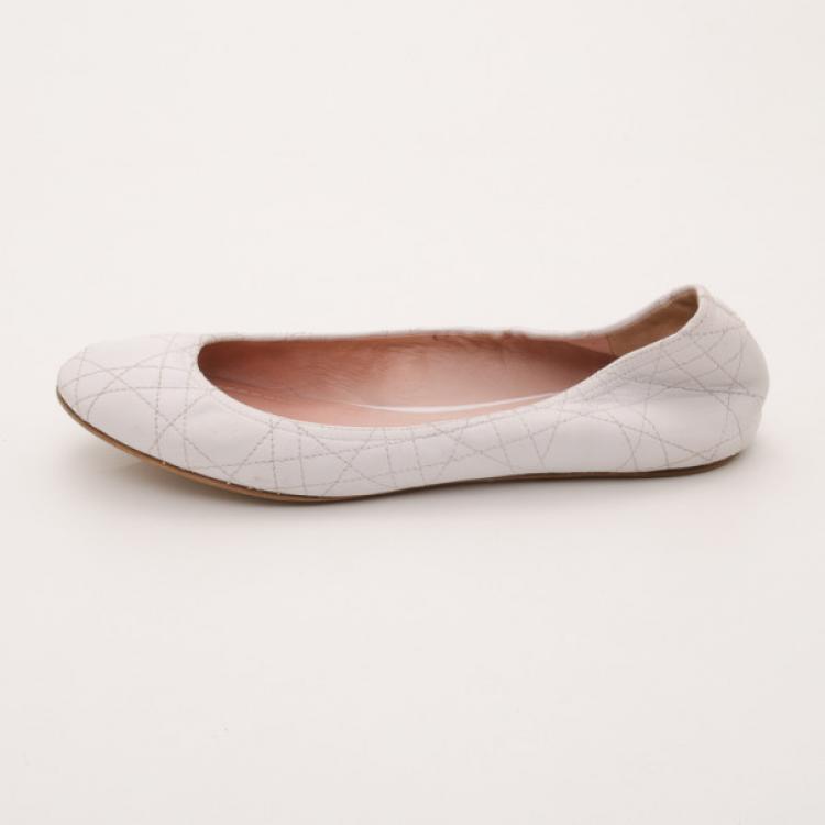 Pre Owned Dior White Cannage Ballerina Flats Size 37.5