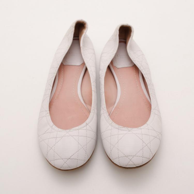 Pre Owned Dior White Cannage Ballerina Flats Size 37.5