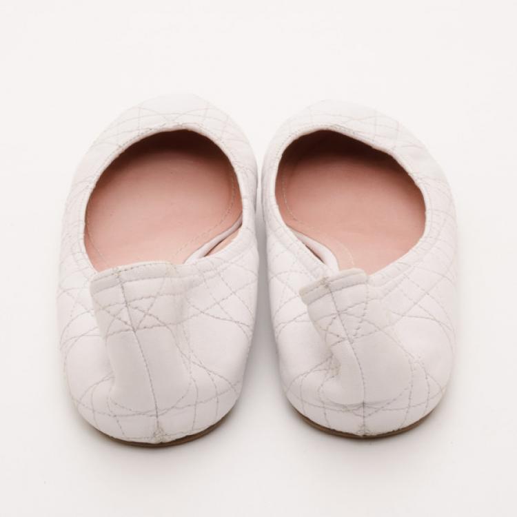 Pre Owned Dior White Cannage Ballerina Flats Size 37.5