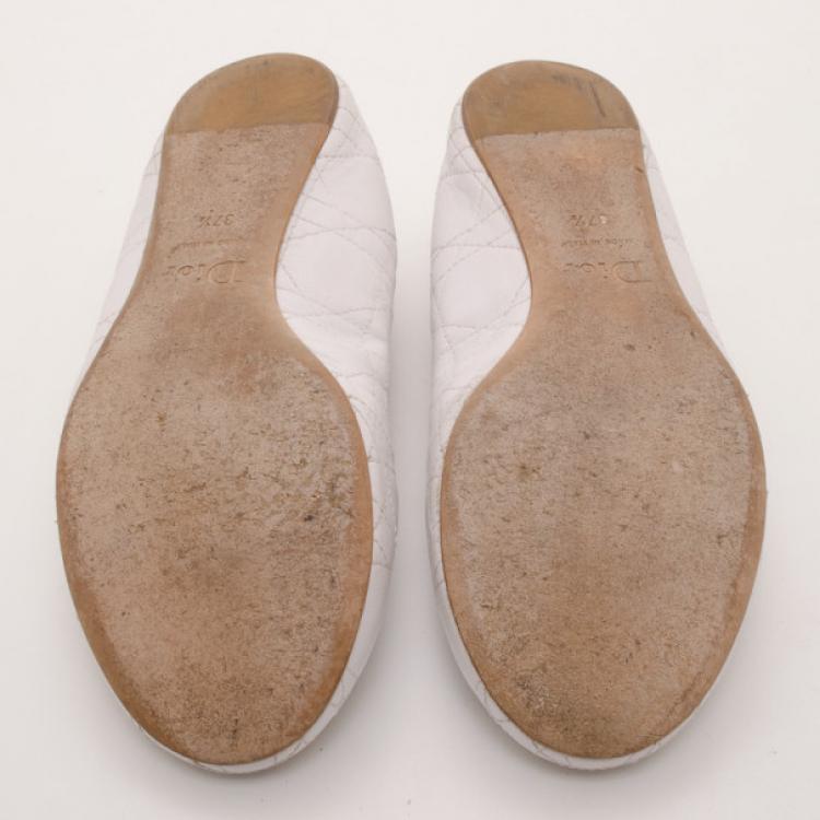 Pre Owned Dior White Cannage Ballerina Flats Size 37.5