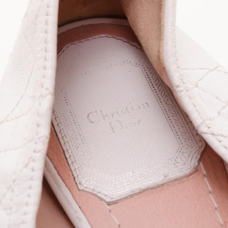 Pre Owned Dior White Cannage Ballerina Flats Size 37.5