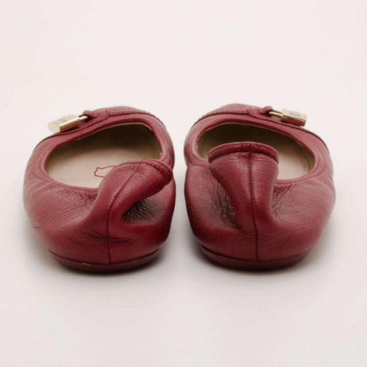 Pre Owned Dior Red Leather 'Padlock' Ballerina Flats Size 37