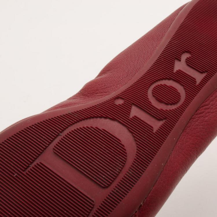 Pre Owned Dior Red Leather 'Padlock' Ballerina Flats Size 37