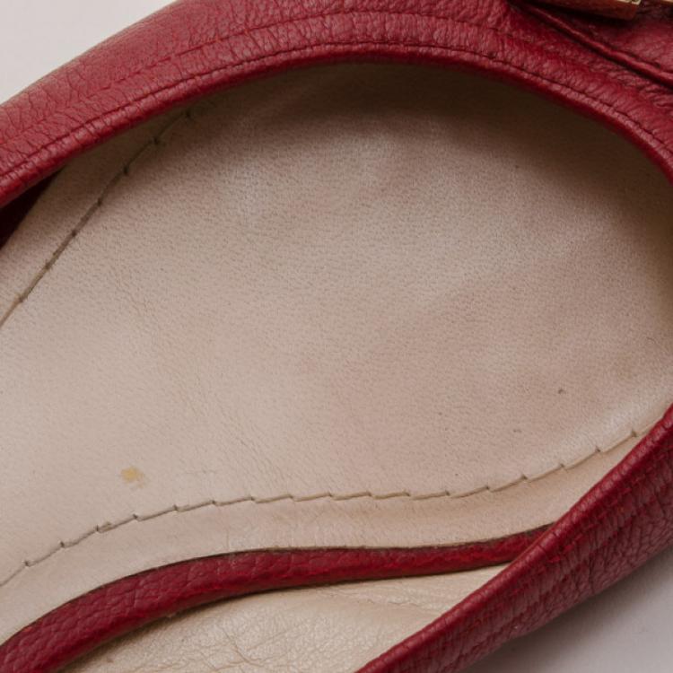 Pre Owned Dior Red Leather 'Padlock' Ballerina Flats Size 37