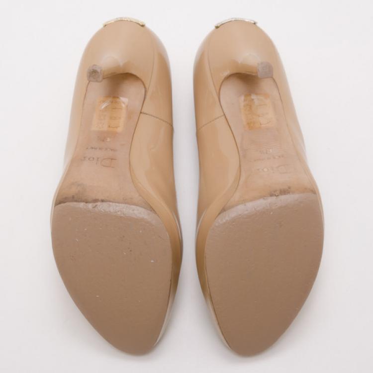 Pre Owned Dior Miss Dior Patent Nude Peep Toe Pumps Size 37.5