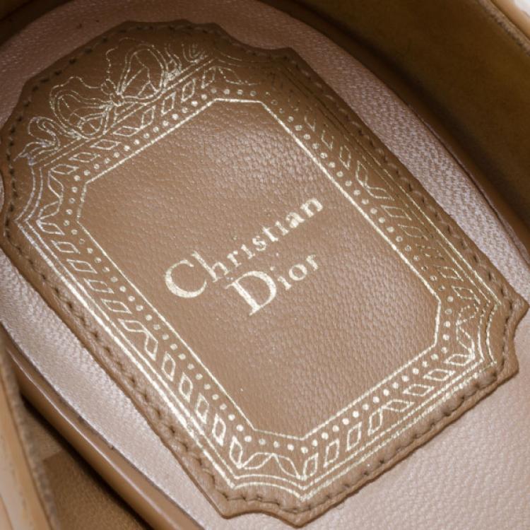 Pre Owned Dior Miss Dior Patent Nude Peep Toe Pumps Size 37.5