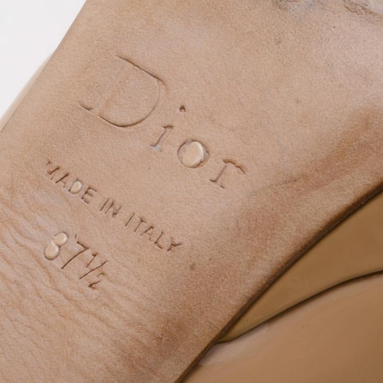 Pre Owned Dior Miss Dior Patent Nude Peep Toe Pumps Size 37.5