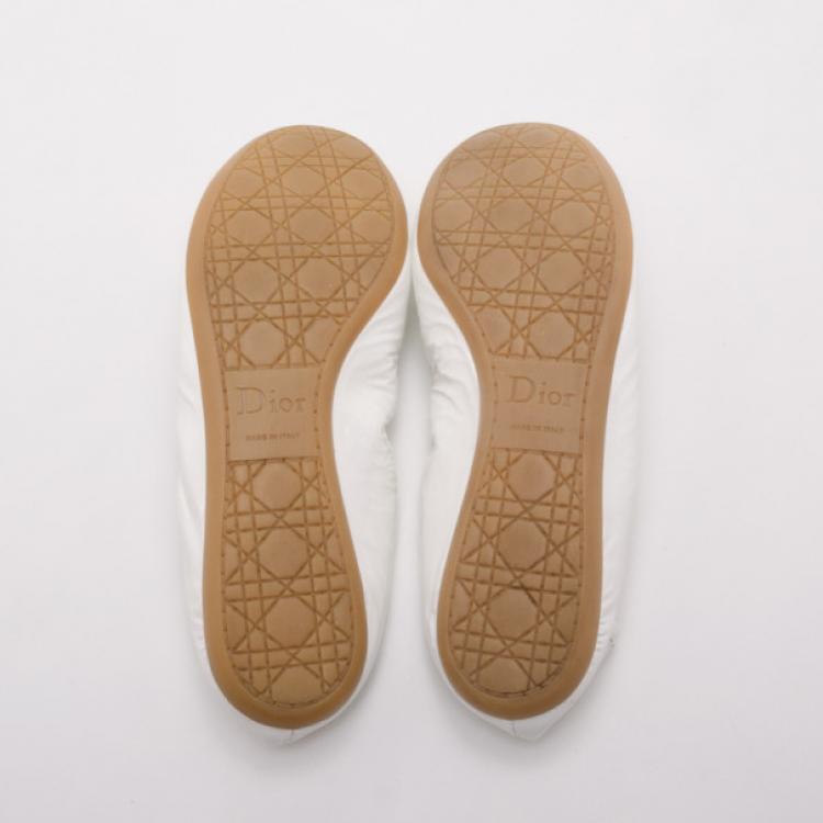 Pre Owned Dior CD White Patent Ballerina Flats Size 35.5