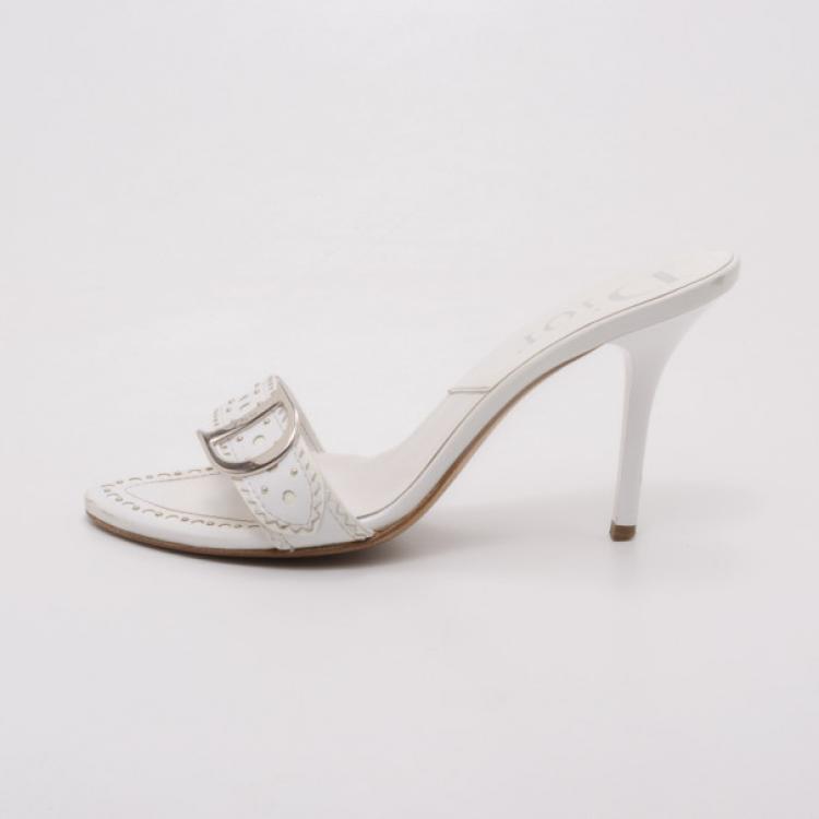 Pre Owned Dior White Logo Slides Size 36