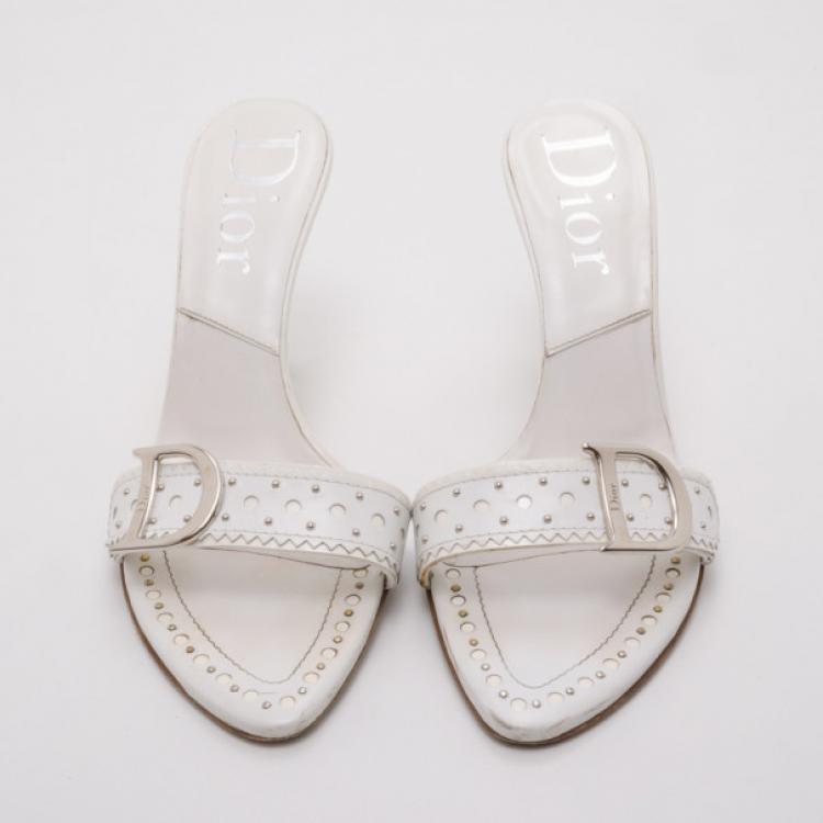 Pre Owned Dior White Logo Slides Size 36