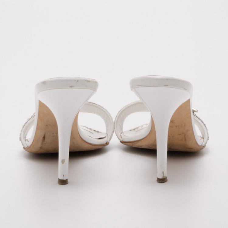 Pre Owned Dior White Logo Slides Size 36