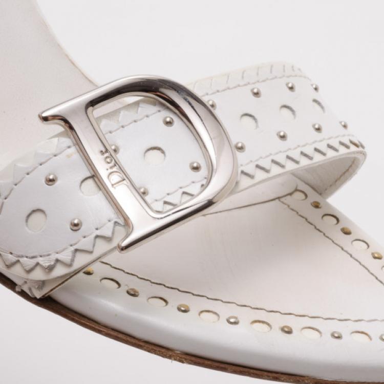 Pre Owned Dior White Logo Slides Size 36