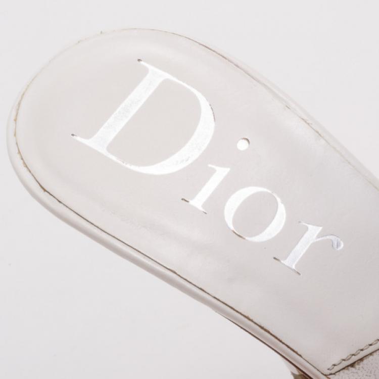 Pre Owned Dior White Logo Slides Size 36