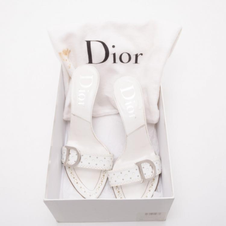 Pre Owned Dior White Logo Slides Size 36