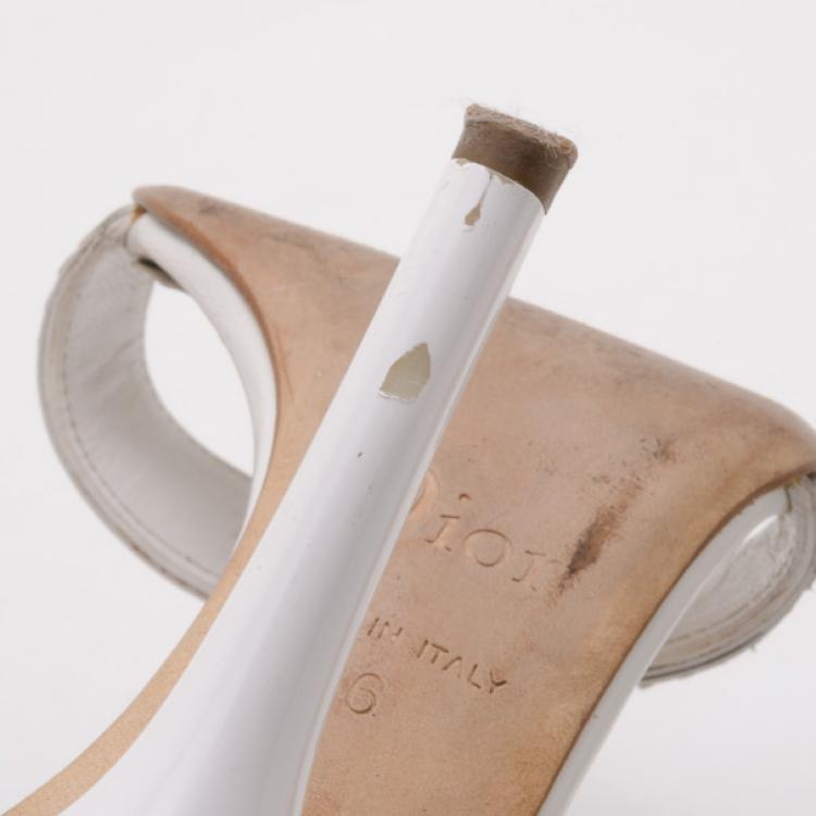 Pre Owned Dior White Logo Slides Size 36
