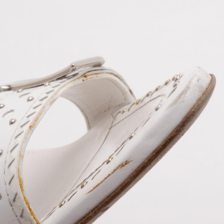 Pre Owned Dior White Logo Slides Size 36