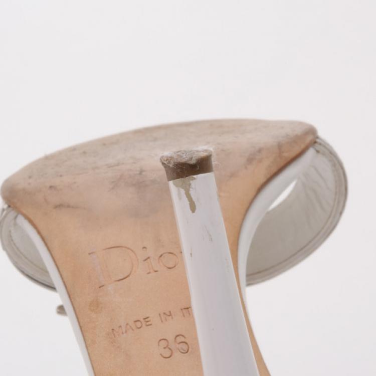 Pre Owned Dior White Logo Slides Size 36