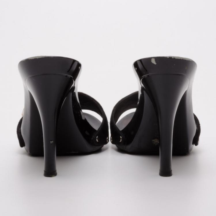 Pre Owned Dior Black Embroidered Slides Size 38