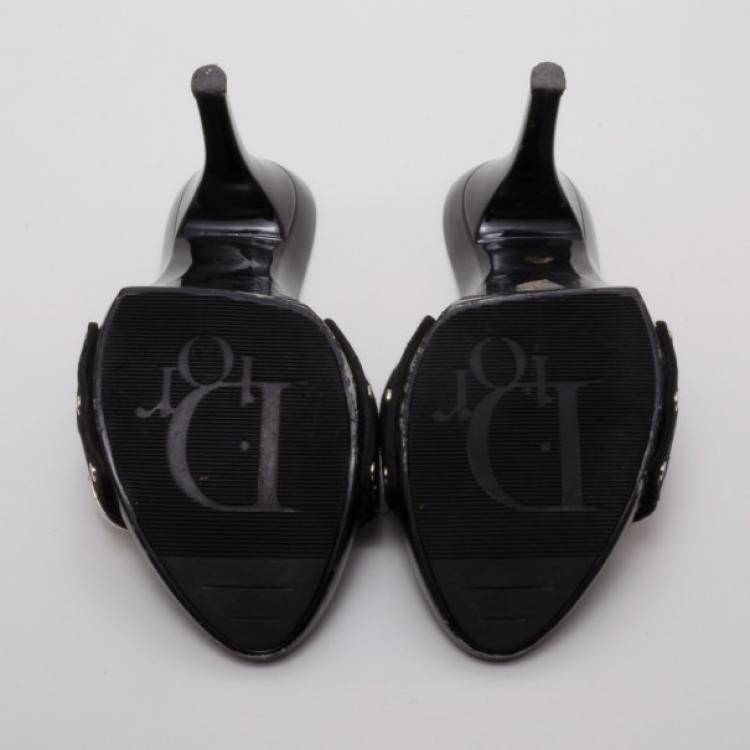 Pre Owned Dior Black Embroidered Slides Size 38