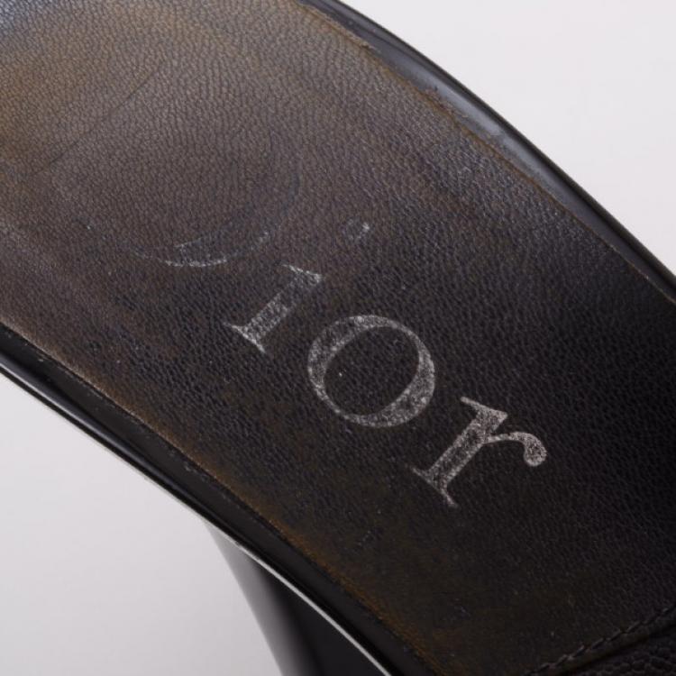 Pre Owned Dior Black Embroidered Slides Size 38