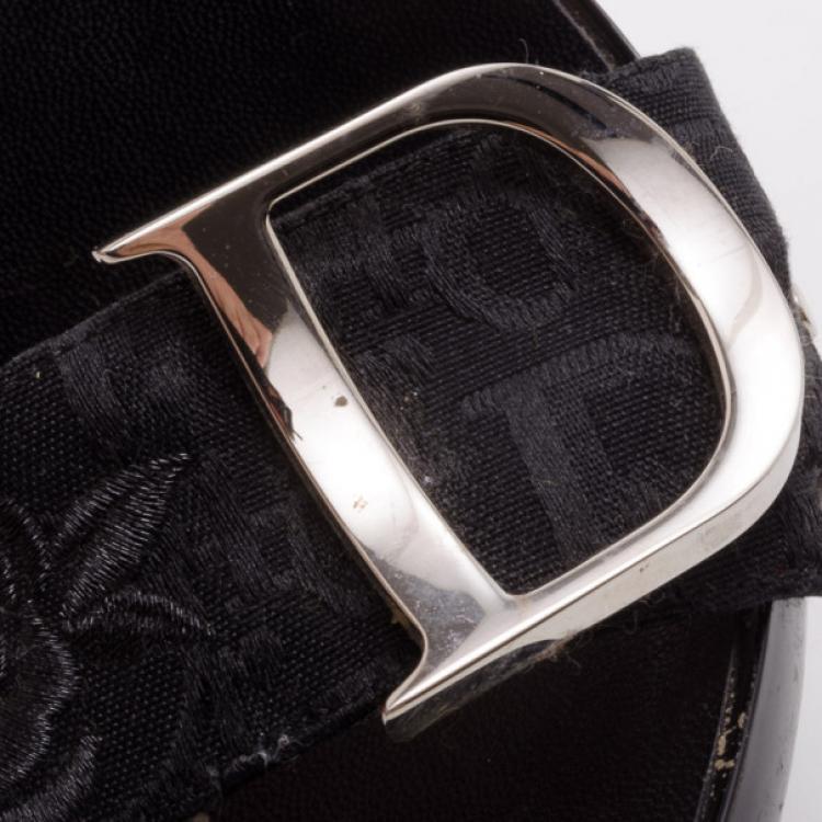 Pre Owned Dior Black Embroidered Slides Size 38