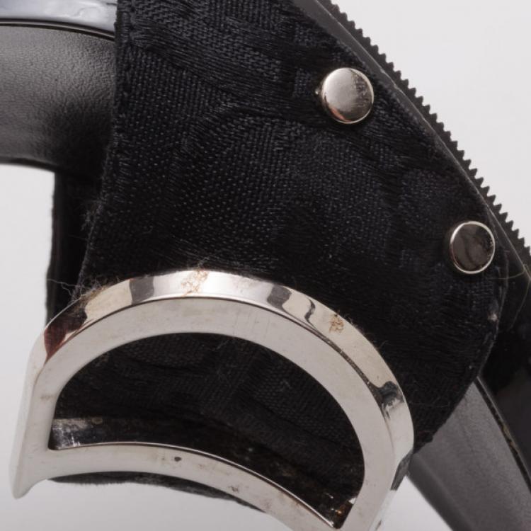 Pre Owned Dior Black Embroidered Slides Size 38
