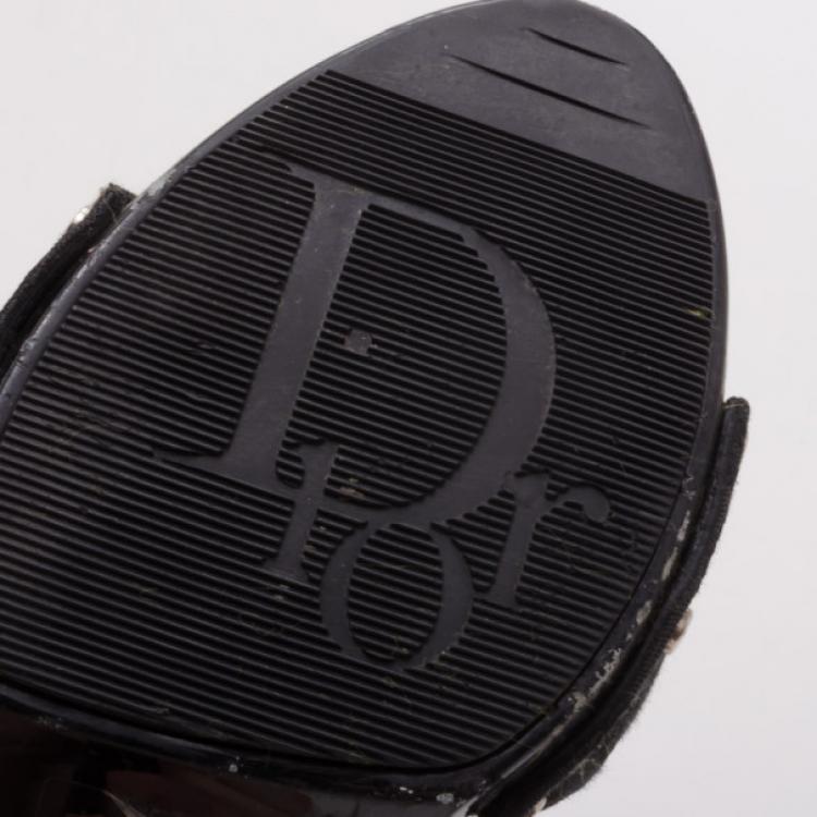 Pre Owned Dior Black Embroidered Slides Size 38