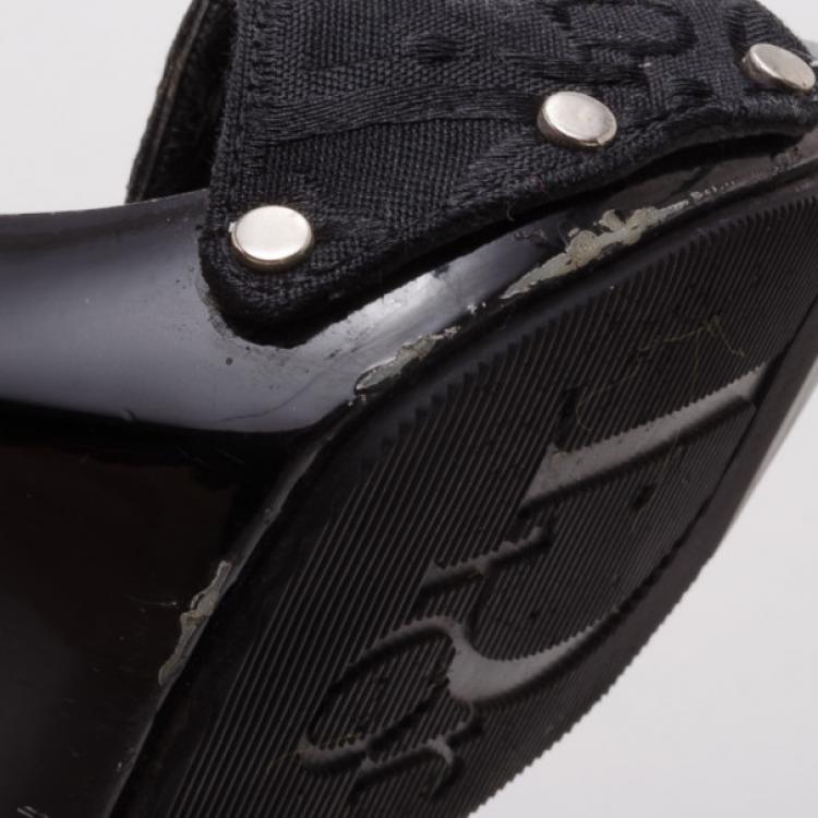 Pre Owned Dior Black Embroidered Slides Size 38