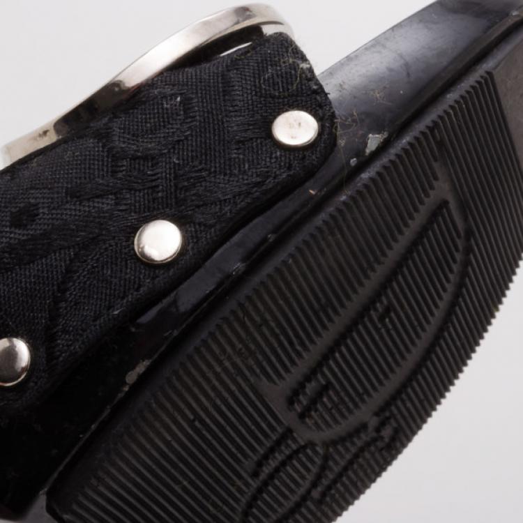 Pre Owned Dior Black Embroidered Slides Size 38