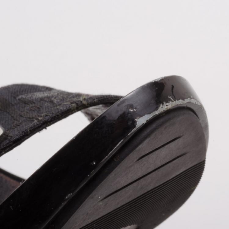 Pre Owned Dior Black Embroidered Slides Size 38
