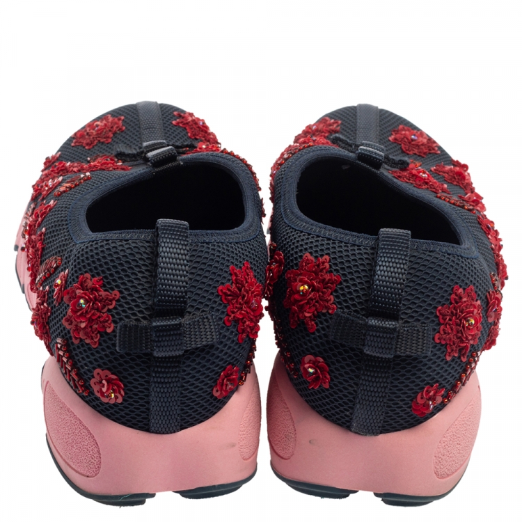 Pre Owned Dior Blue Mesh Fusion Floral Embellished Slip On Sneakers Size 39