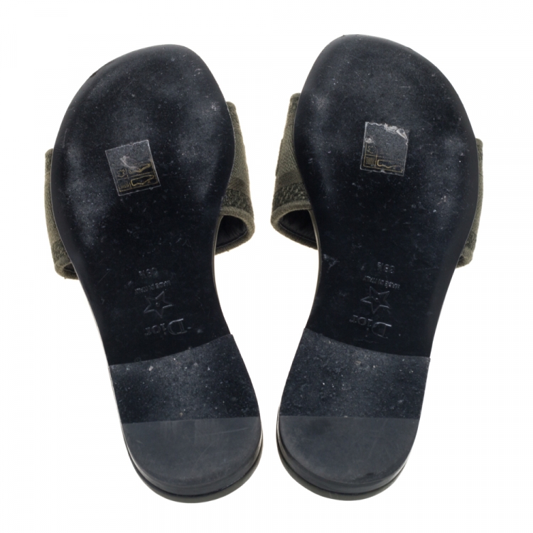 Pre Owned Dior Khaki Canvas Dway Slide Sandals Size 38.5