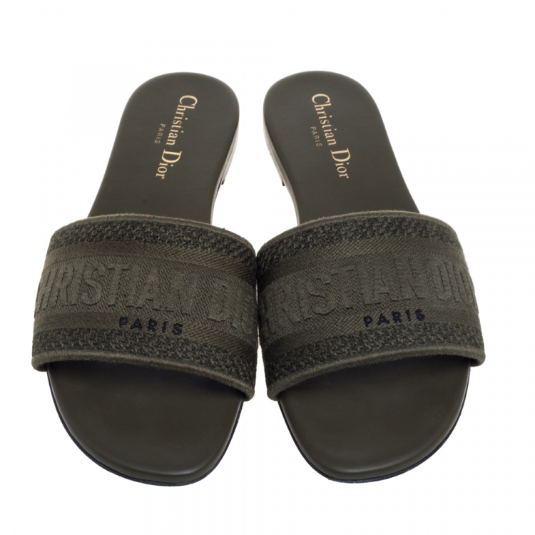 Pre Owned Dior Khaki Canvas Dway Slide Sandals Size 38.5