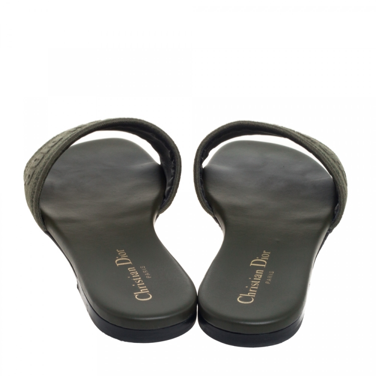 Pre Owned Dior Khaki Canvas Dway Slide Sandals Size 38.5