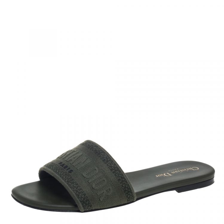 Pre Owned Dior Khaki Canvas Dway Slide Sandals Size 38.5