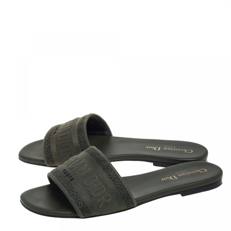 Pre Owned Dior Khaki Canvas Dway Slide Sandals Size 38.5