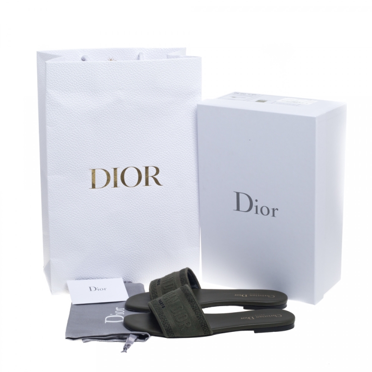 Pre Owned Dior Khaki Canvas Dway Slide Sandals Size 38.5