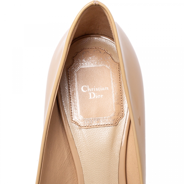 Pre Owned Dior Beige Patent Leather Miss Dior Peep Toe Pumps Size 38