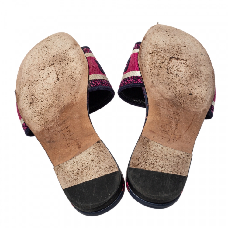 Pre Owned Dior Multicolor Canvas Dway Slide Sandals Size 39.5