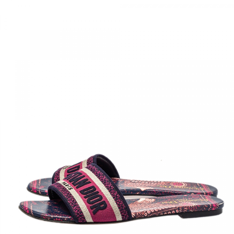 Pre Owned Dior Multicolor Canvas Dway Slide Sandals Size 39.5