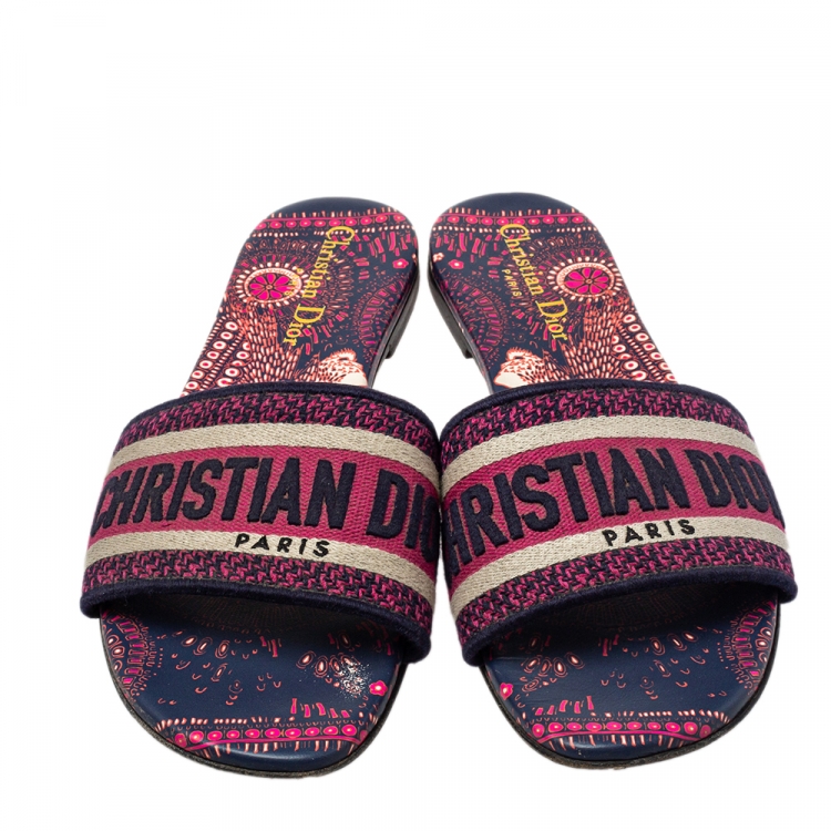 Pre Owned Dior Multicolor Canvas Dway Slide Sandals Size 39.5