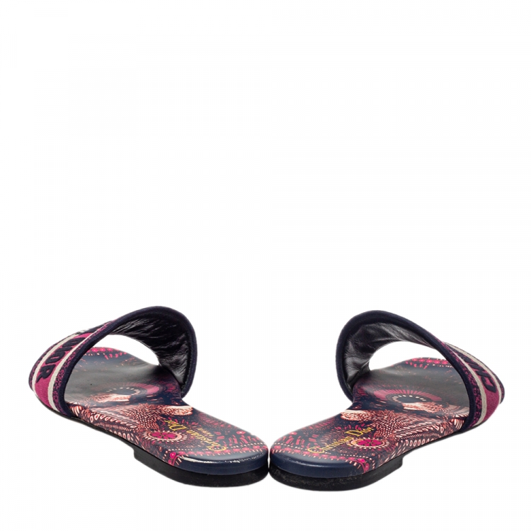 Pre Owned Dior Multicolor Canvas Dway Slide Sandals Size 39.5