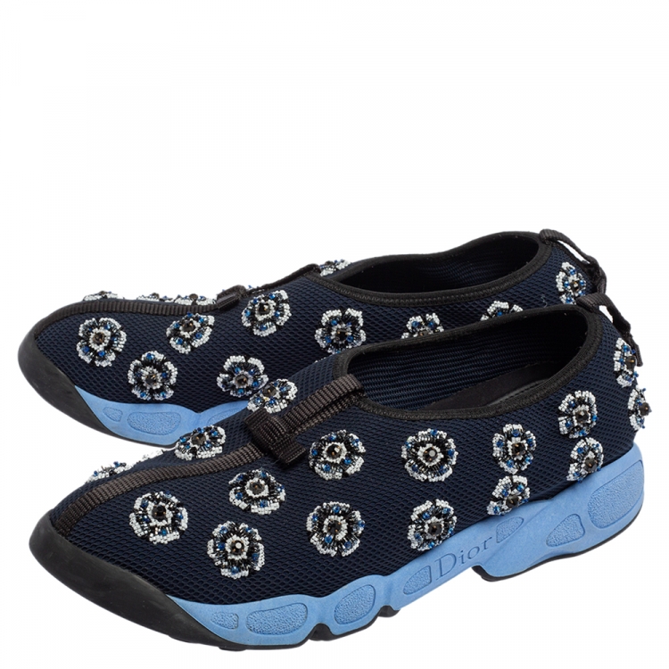 Pre Owned Dior Navy Blue Mesh Fusion Embellished Low Top Sneakers Size 41.5