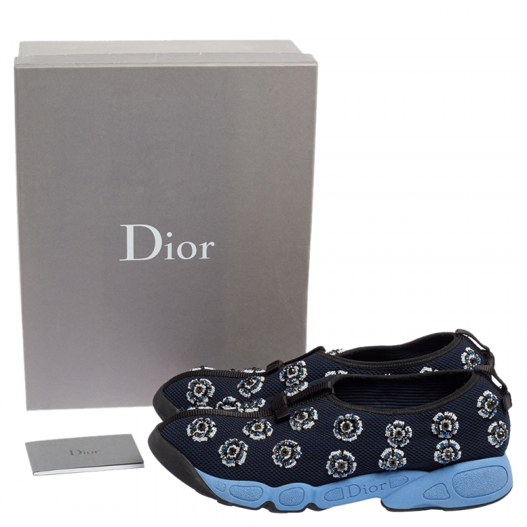 Pre Owned Dior Navy Blue Mesh Fusion Embellished Low Top Sneakers Size 41.5