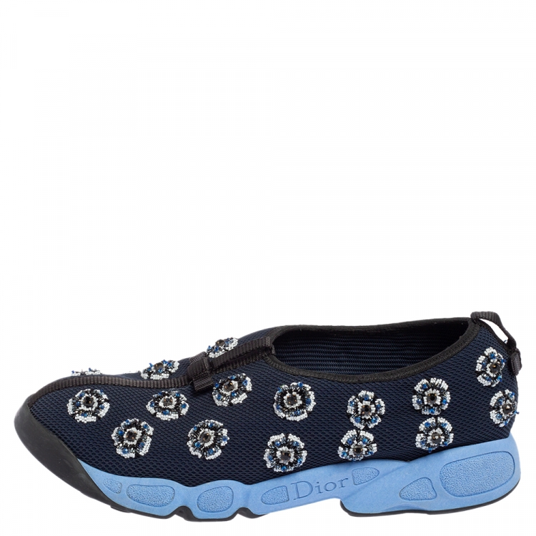 Pre Owned Dior Navy Blue Mesh Fusion Embellished Low Top Sneakers Size 41.5