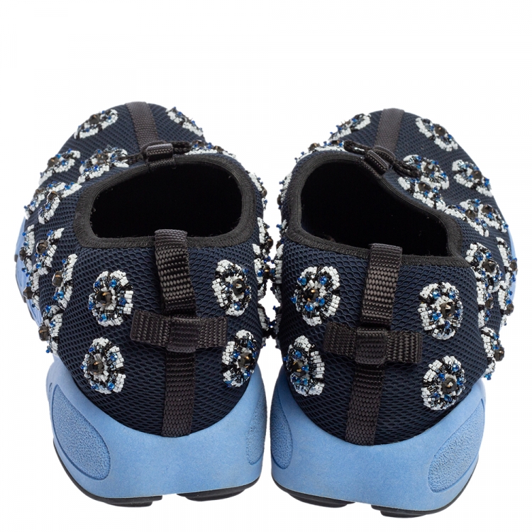 Pre Owned Dior Navy Blue Mesh Fusion Embellished Low Top Sneakers Size 41.5