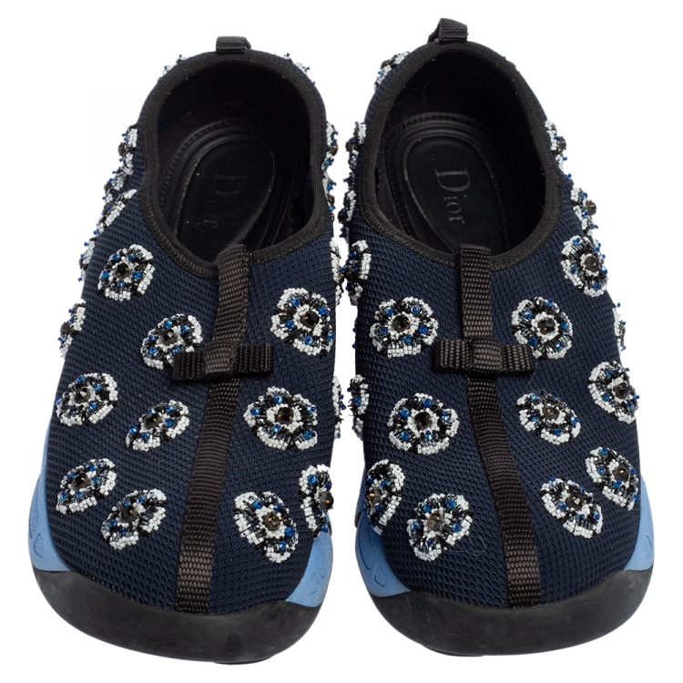 Pre Owned Dior Navy Blue Mesh Fusion Embellished Low Top Sneakers Size 41.5