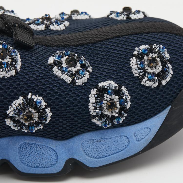 Pre Owned Dior Navy Blue Mesh Fusion Embellished Low Top Sneakers Size 41.5